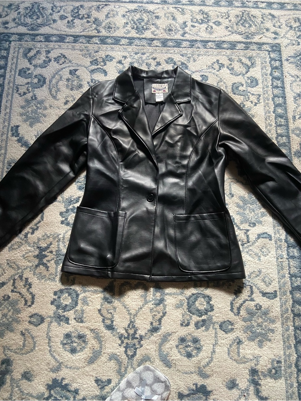 Women's Black Faux Leather Blazer Jacket